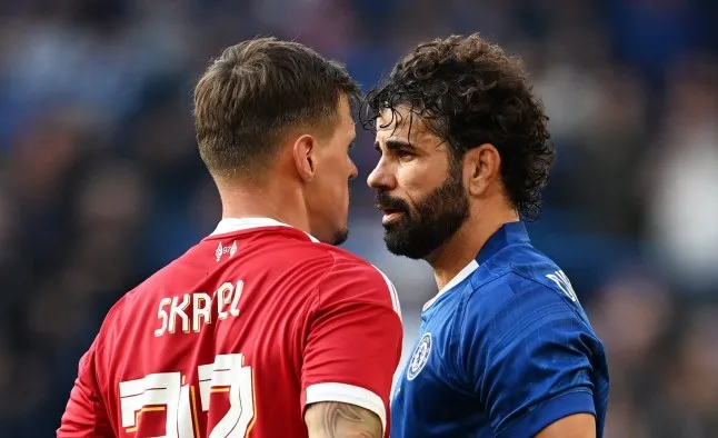 Diego Costa and Martin Skrtel went head-to-head as Chelsea Legends were beaten by Liverpool