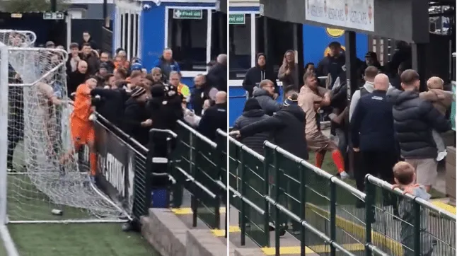[คลิป] ผู้รักษาประตูชกแฟนบอล วิวาทหมู่ฟุตบอลนอกลีกในอังกฤษ